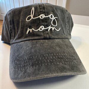 Dog Mom Baseball Cap • Distressed Gray with White Embroidery • Adjustable